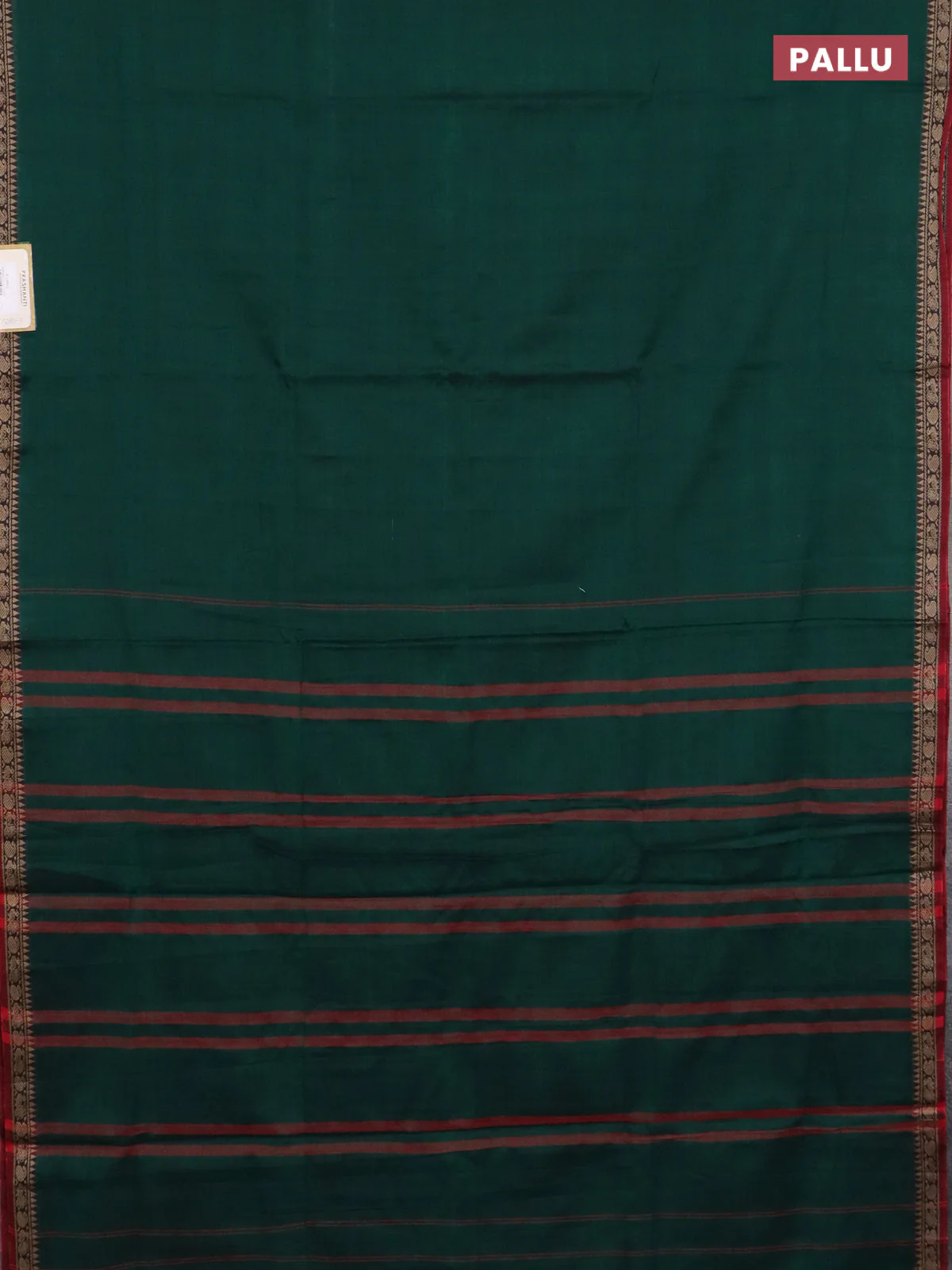 Narayanpet cotton saree green and maroon with plain body and thread woven border - Image 3