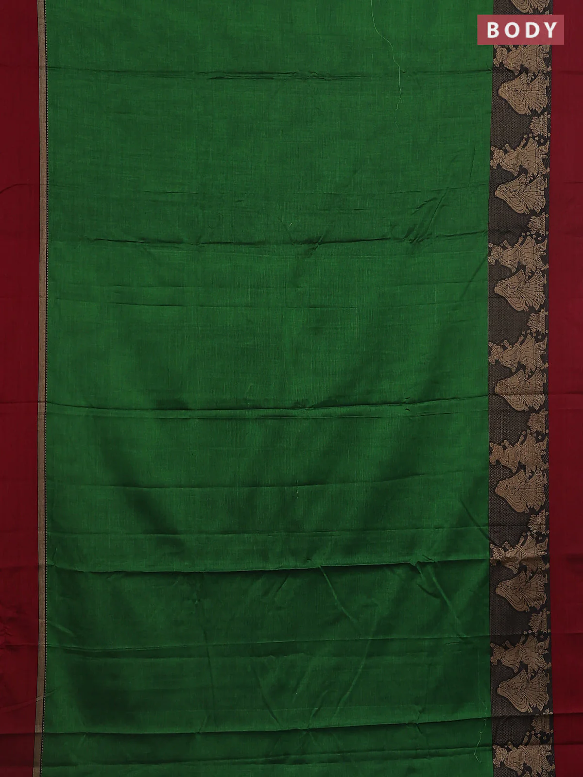 Narayanpet cotton saree green and maroon with plain body and thread woven simple border - Image 2