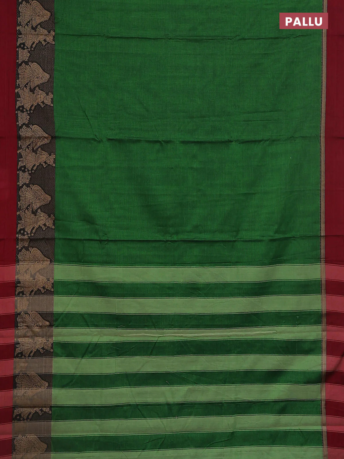 Narayanpet cotton saree green and maroon with plain body and thread woven simple border - Image 3