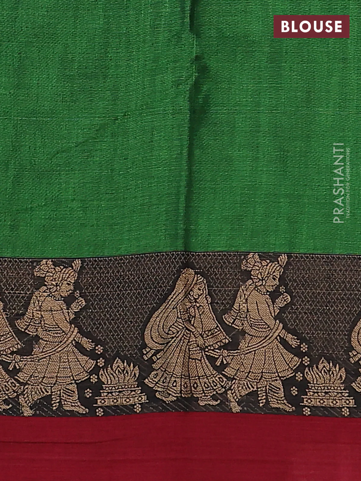 Narayanpet cotton saree green and maroon with plain body and thread woven simple border - Image 4