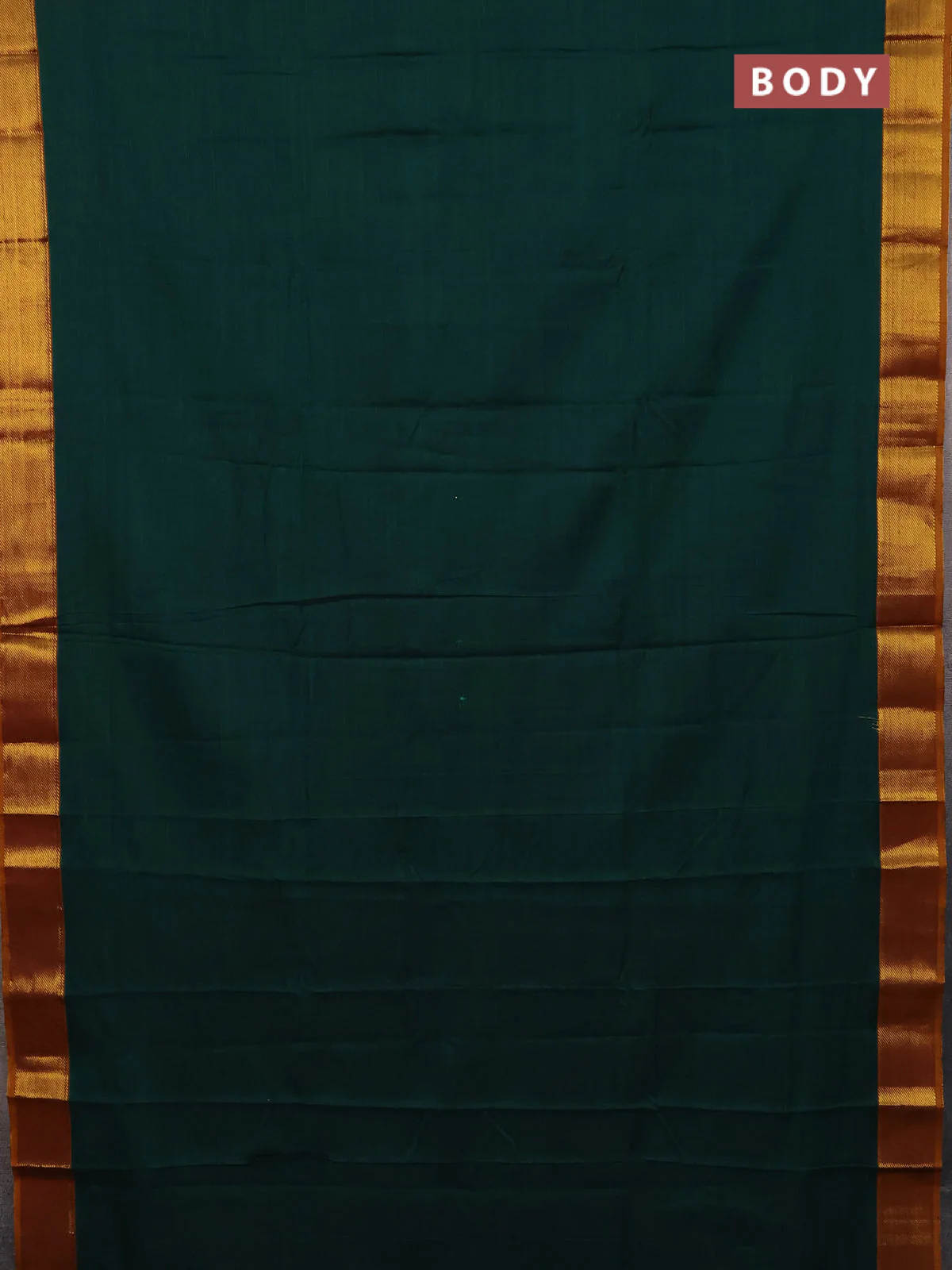 Narayanpet cotton saree green and mustard yellow with plain body and zari woven border - Image 2