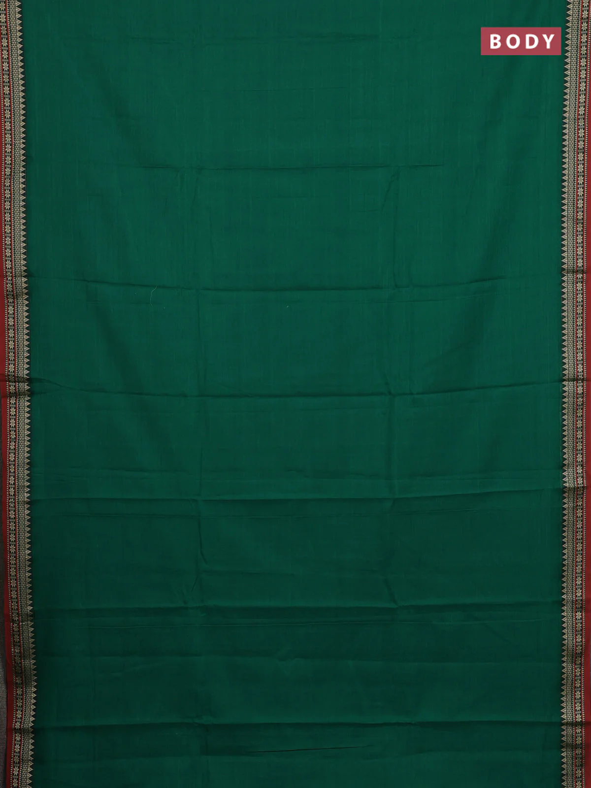 Narayanpet cotton saree green and orange with plain body and thread woven border - Image 2