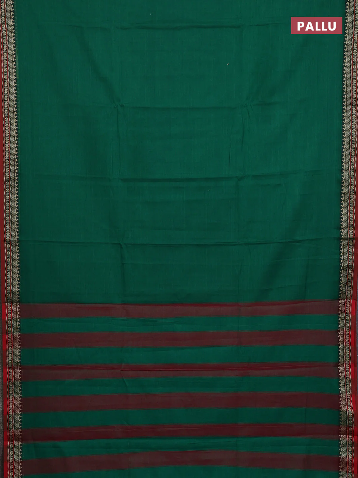 Narayanpet cotton saree green and orange with plain body and thread woven border - Image 3