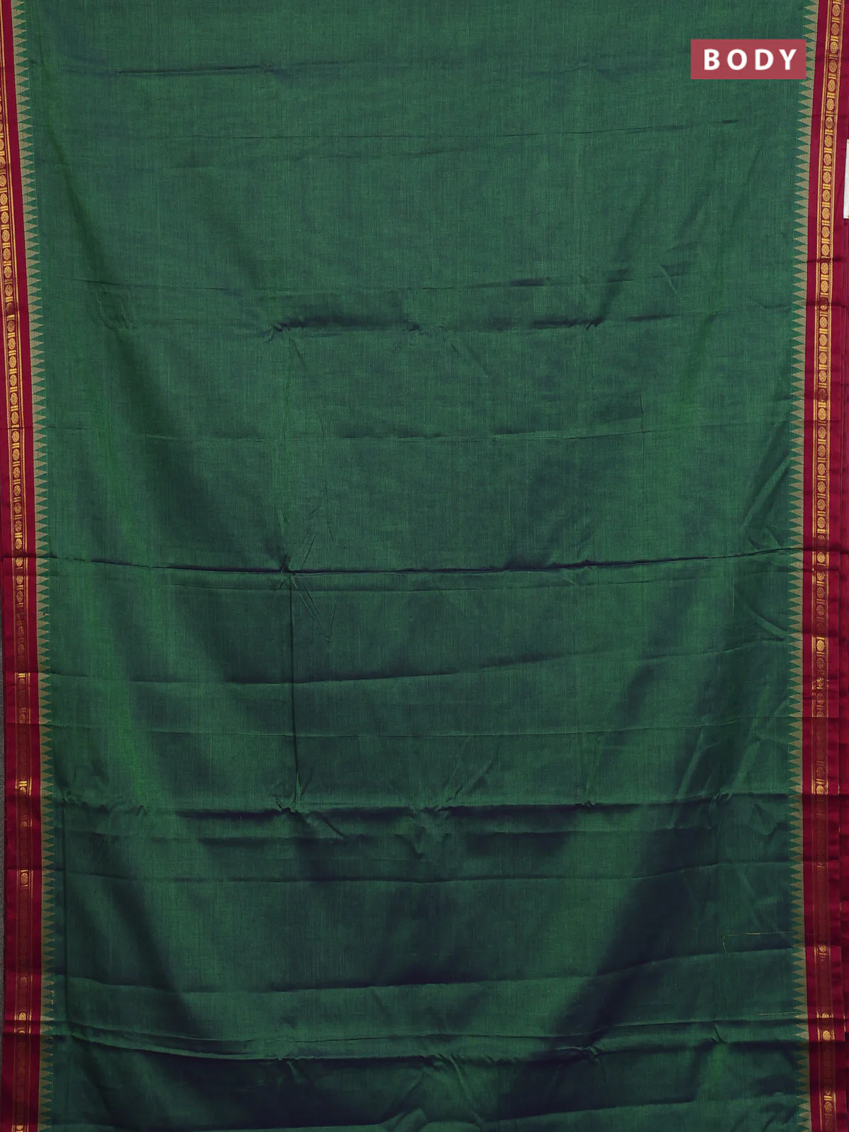 Narayanpet cotton saree green and pink with plain body and temple thread woven butta border - Image 2