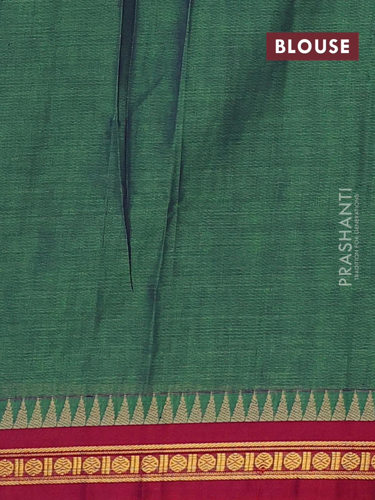 Narayanpet cotton saree green and pink with plain body and temple thread woven butta border - Image 4