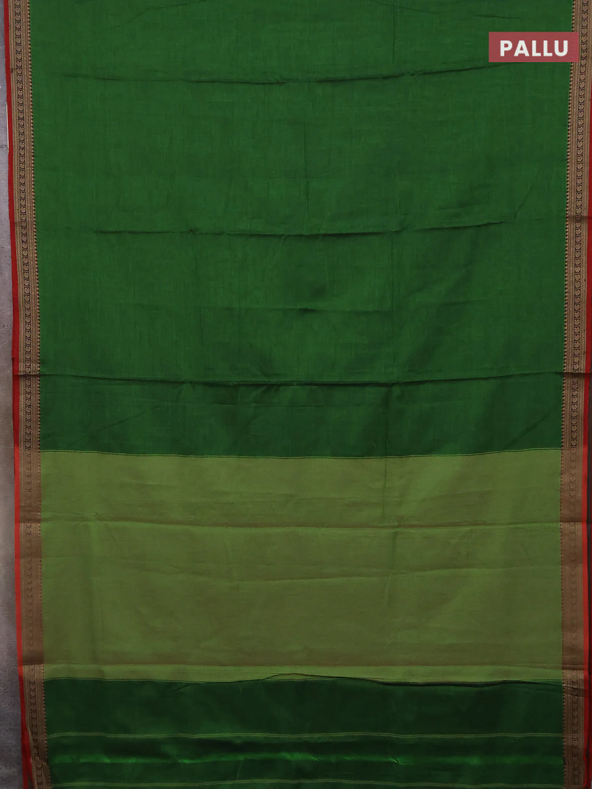 Narayanpet cotton saree green and rust shade with plain body and thread woven border - Image 3