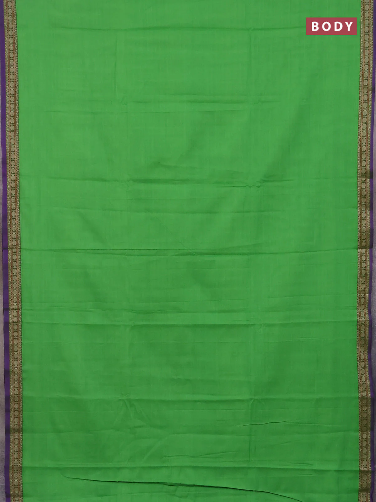 Narayanpet cotton saree green and violet with plain body and thread woven border - Image 2