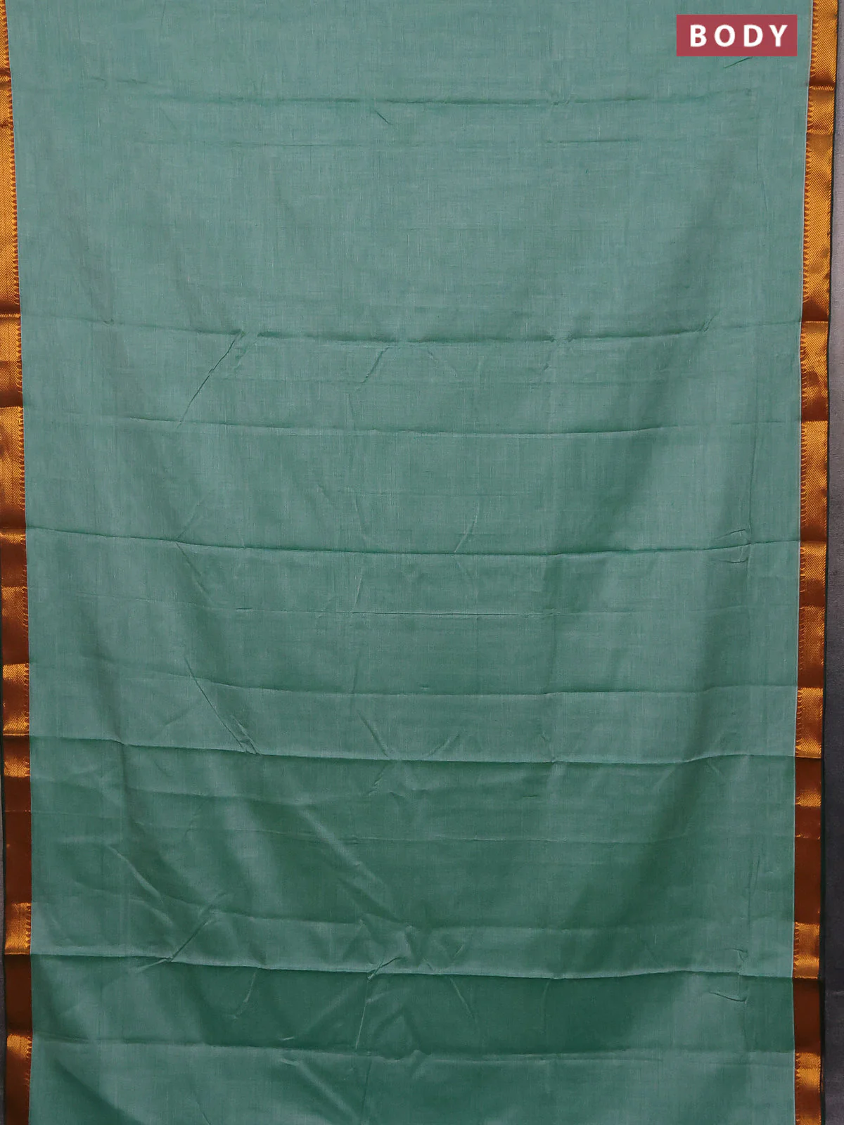 Narayanpet cotton saree green shade and green with plain body with zari woven border - Image 2