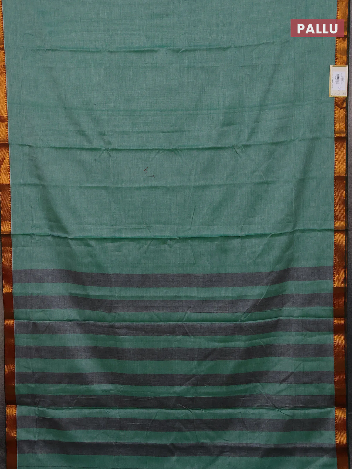 Narayanpet cotton saree green shade and green with plain body with zari woven border - Image 3