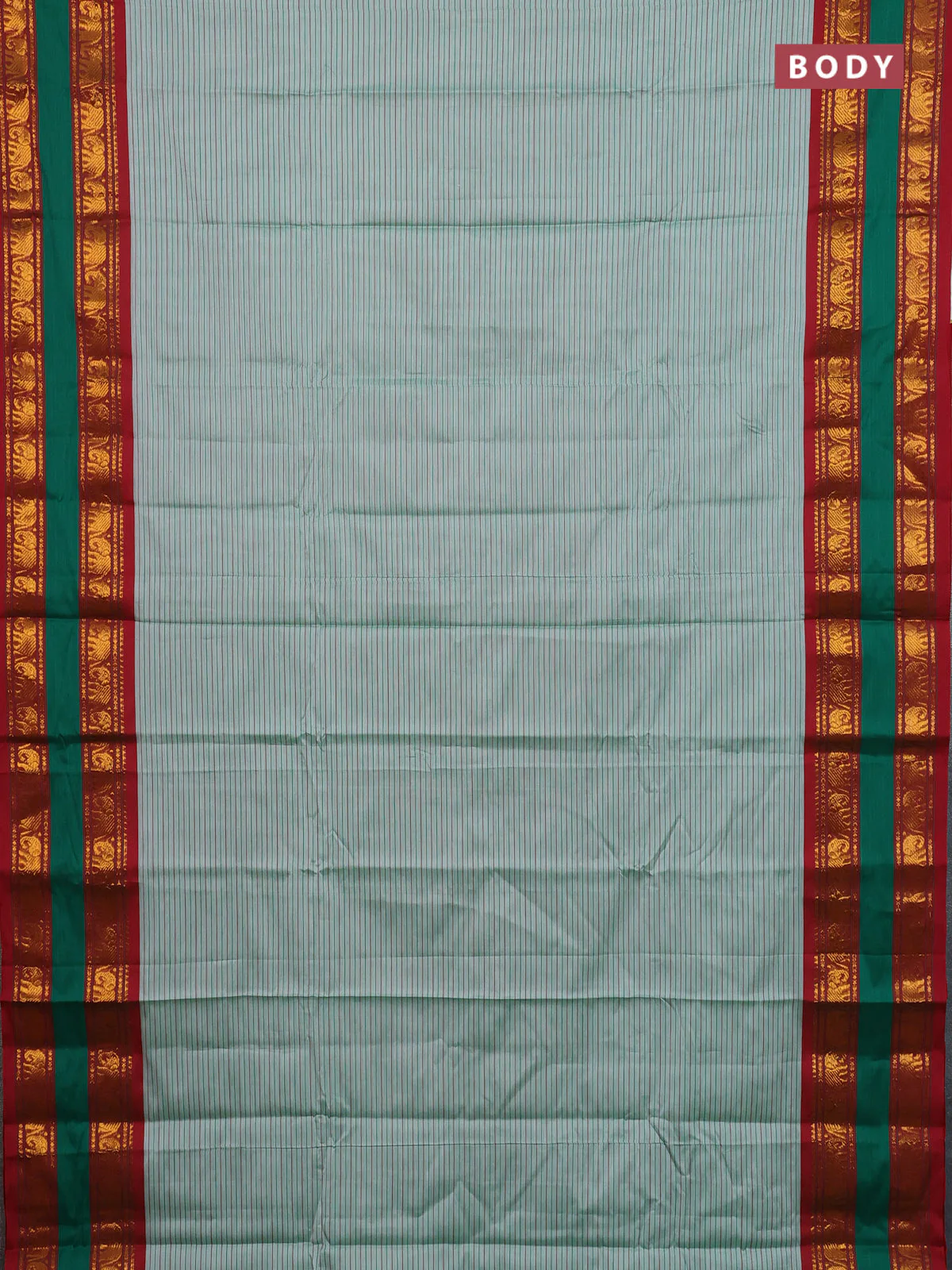 Narayanpet cotton saree green shade and maroon with allover thread weaves and rettapet zari woven border - Image 2