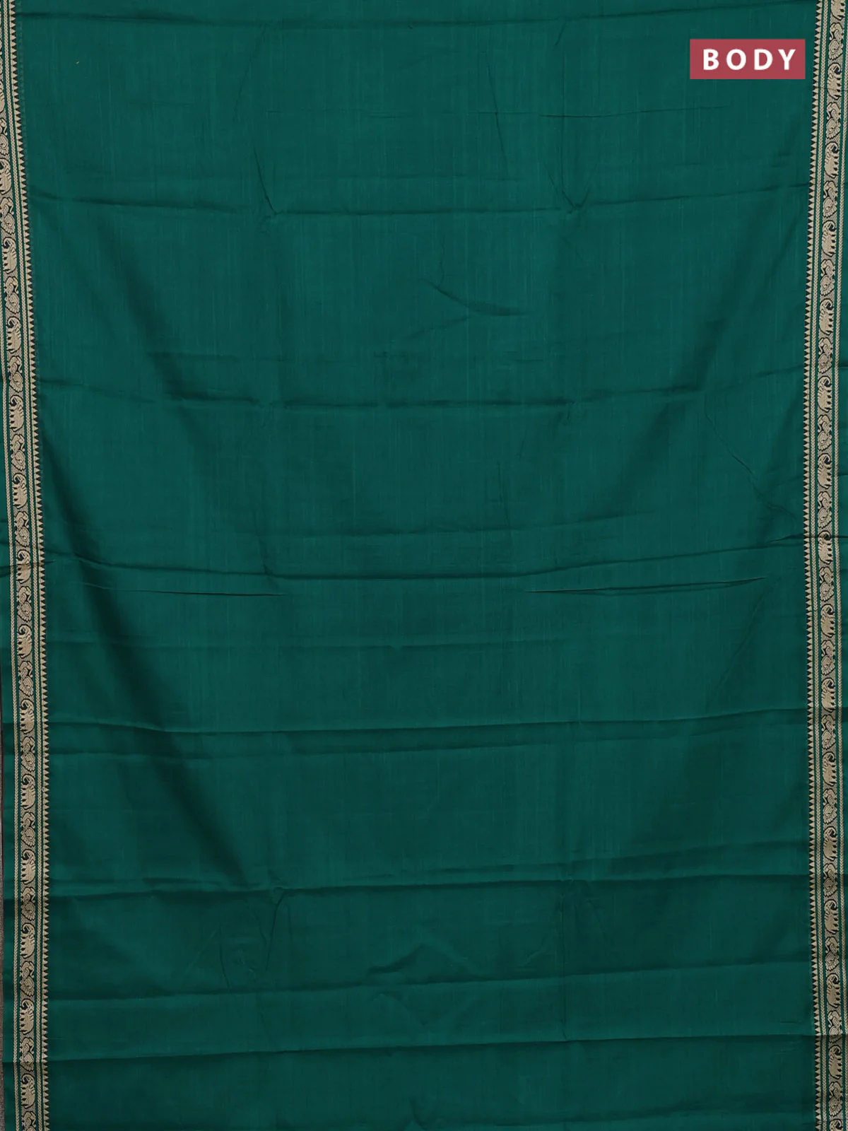 Narayanpet cotton saree green with plain body and thread woven border - Image 2