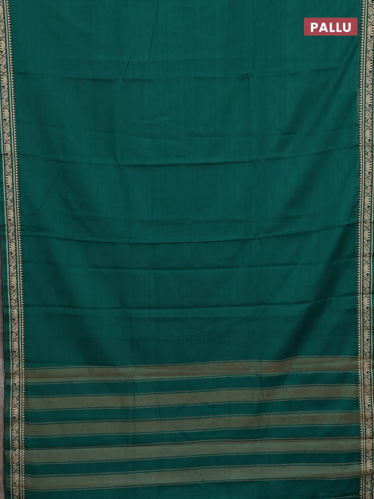 Narayanpet cotton saree green with plain body and thread woven border - Image 3