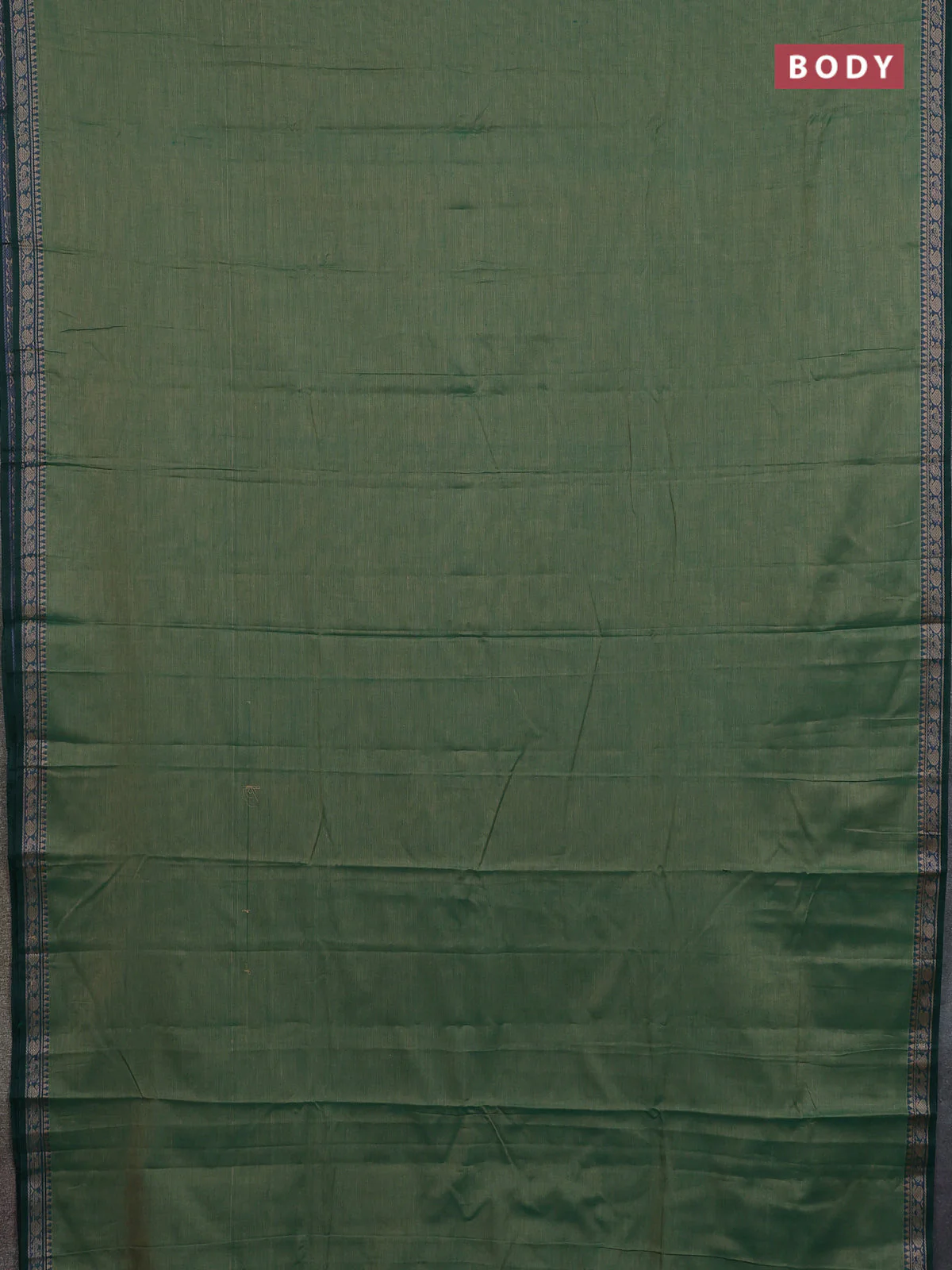 Narayanpet cotton saree green with plain body and thread woven border - Image 2