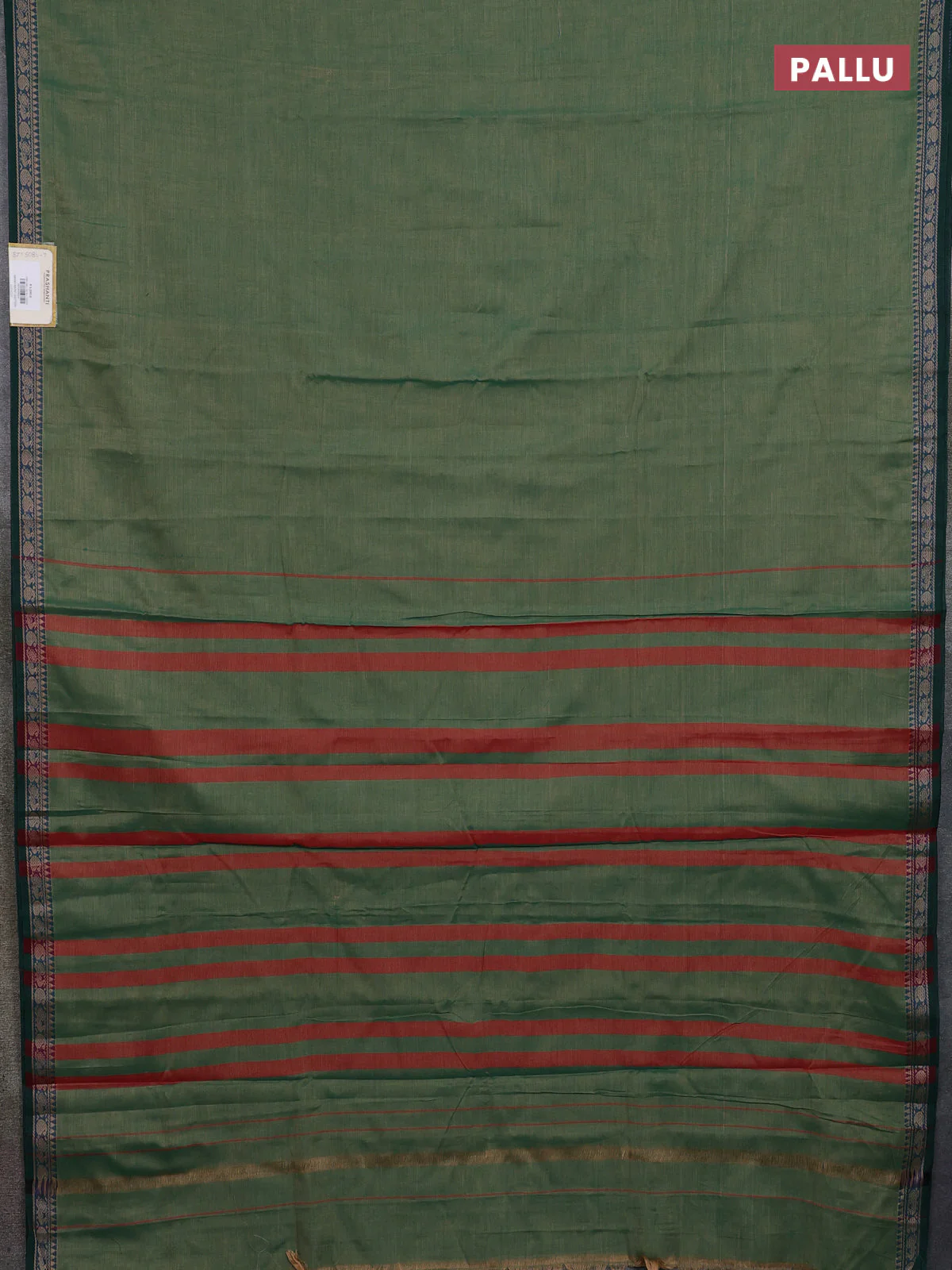 Narayanpet cotton saree green with plain body and thread woven border - Image 3