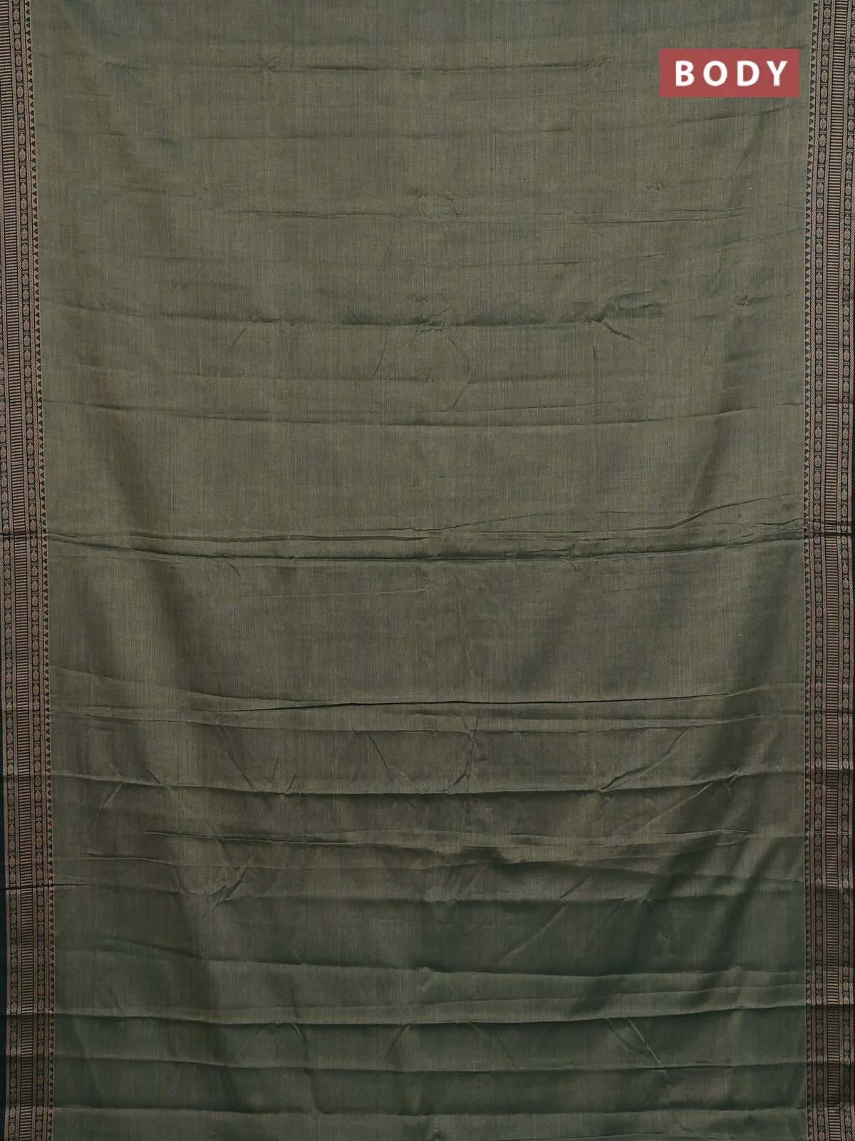 Narayanpet cotton saree greenish beige and bottle green with plain body and thread woven border - Image 2