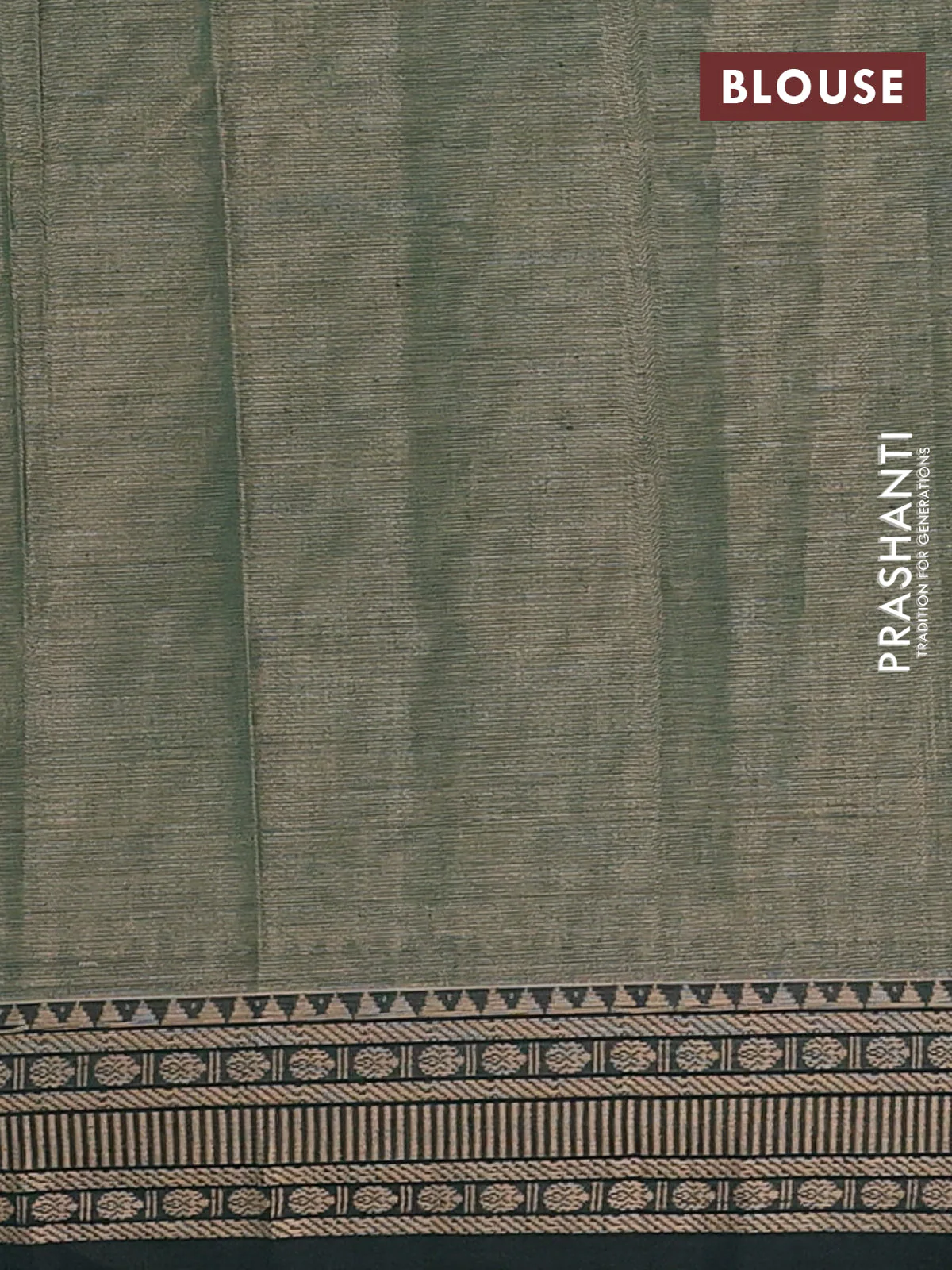 Narayanpet cotton saree greenish beige and bottle green with plain body and thread woven border - Image 4