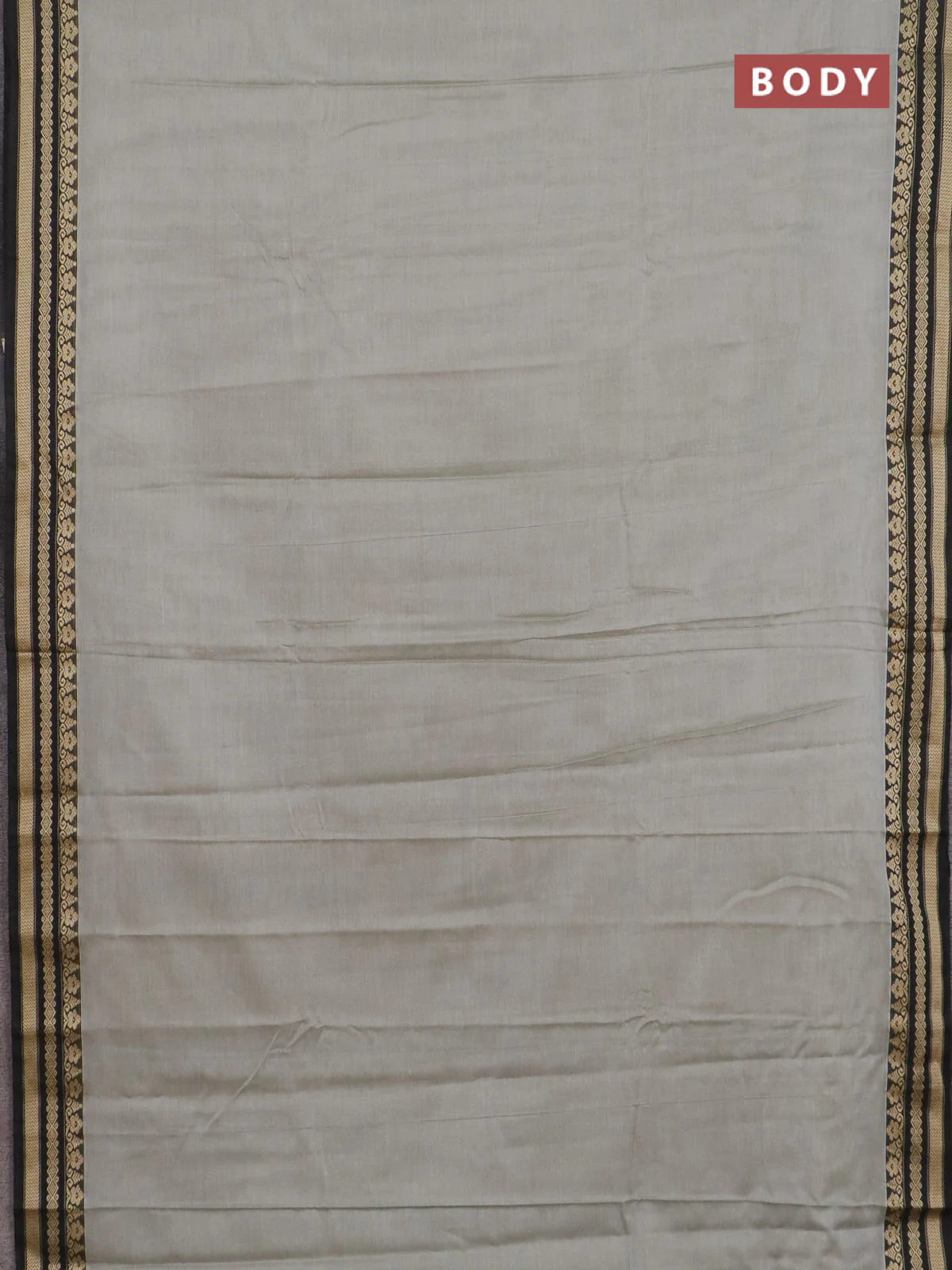 Narayanpet cotton saree grey and black with plain body and thread woven border - Image 2