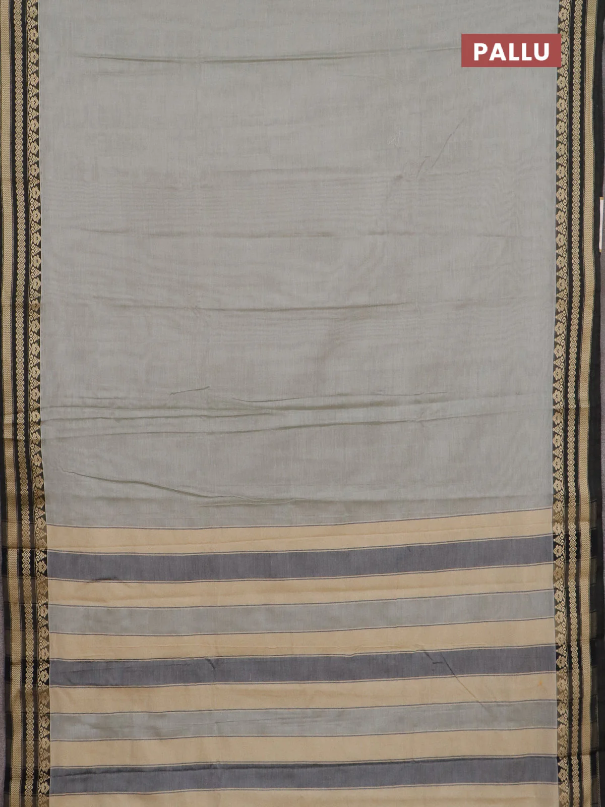 Narayanpet cotton saree grey and black with plain body and thread woven border - Image 3