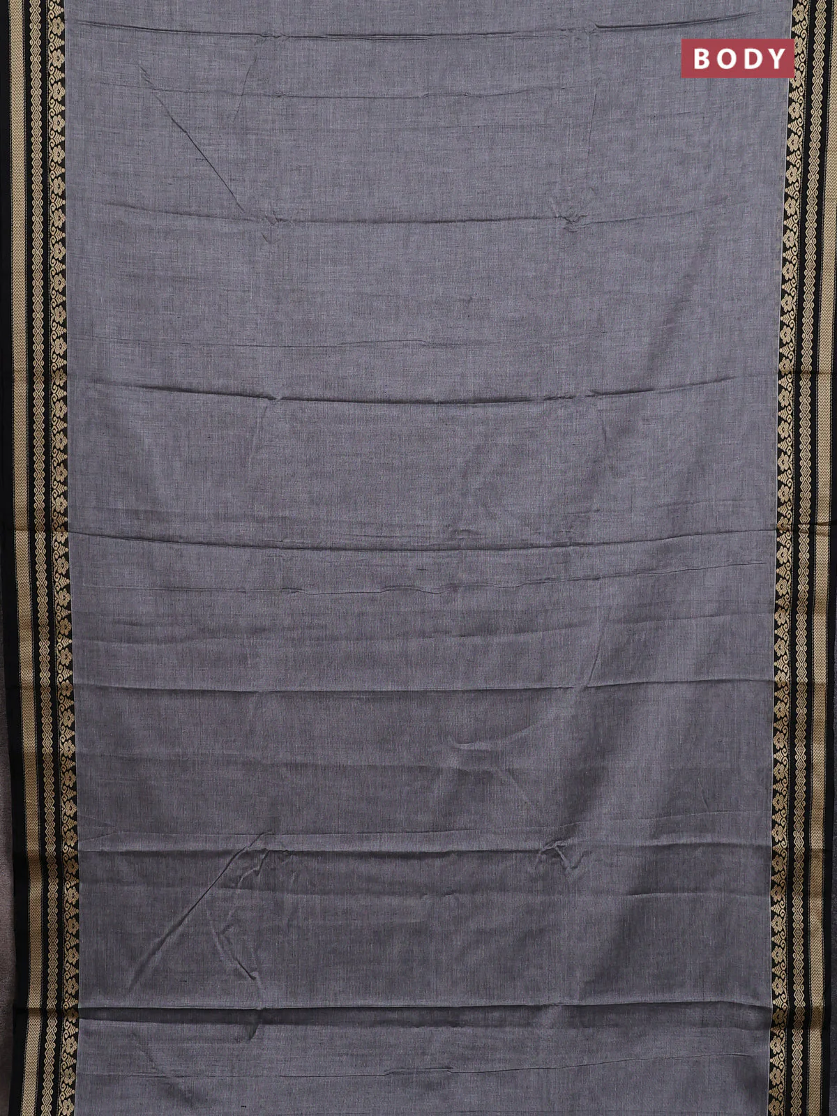 Narayanpet cotton saree grey and black with plain body and thread woven border - Image 2