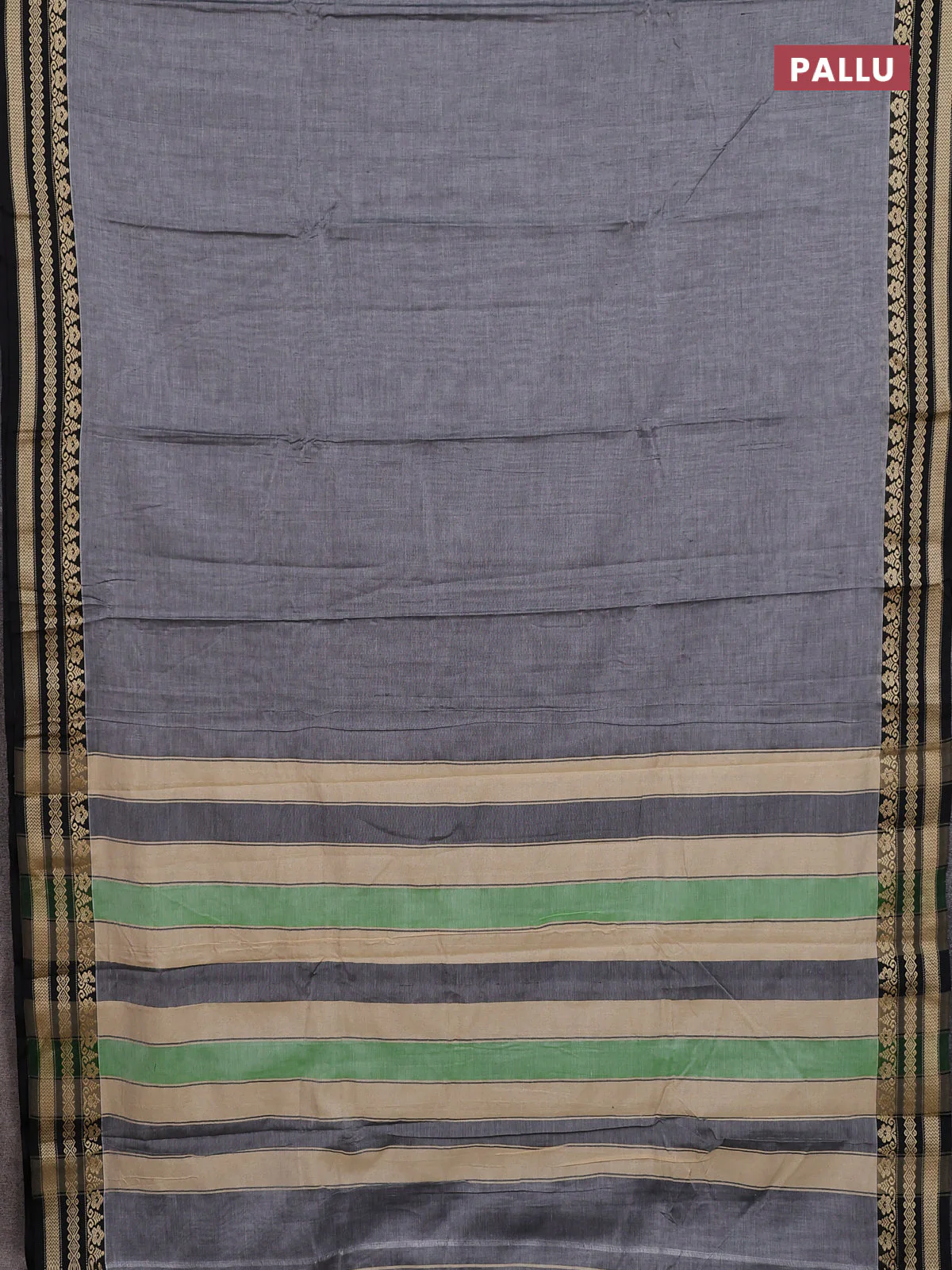 Narayanpet cotton saree grey and black with plain body and thread woven border - Image 3