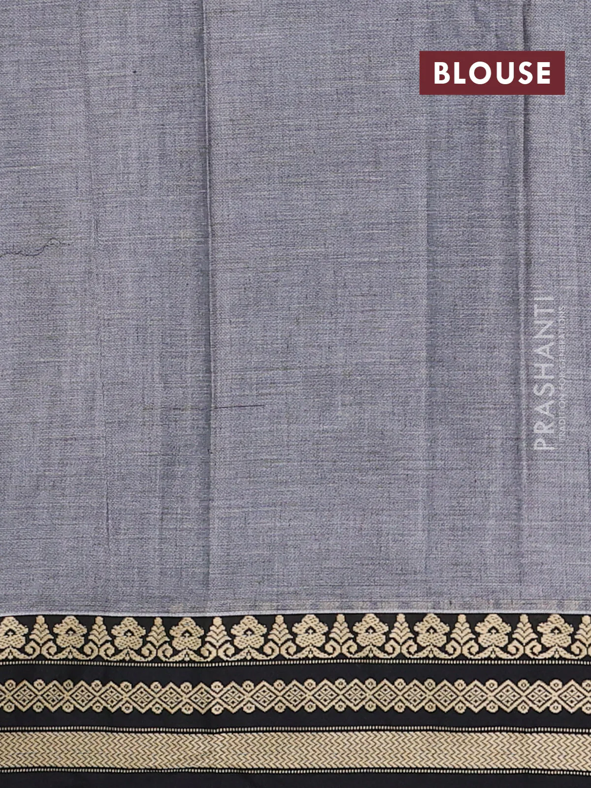 Narayanpet cotton saree grey and black with plain body and thread woven border - Image 4
