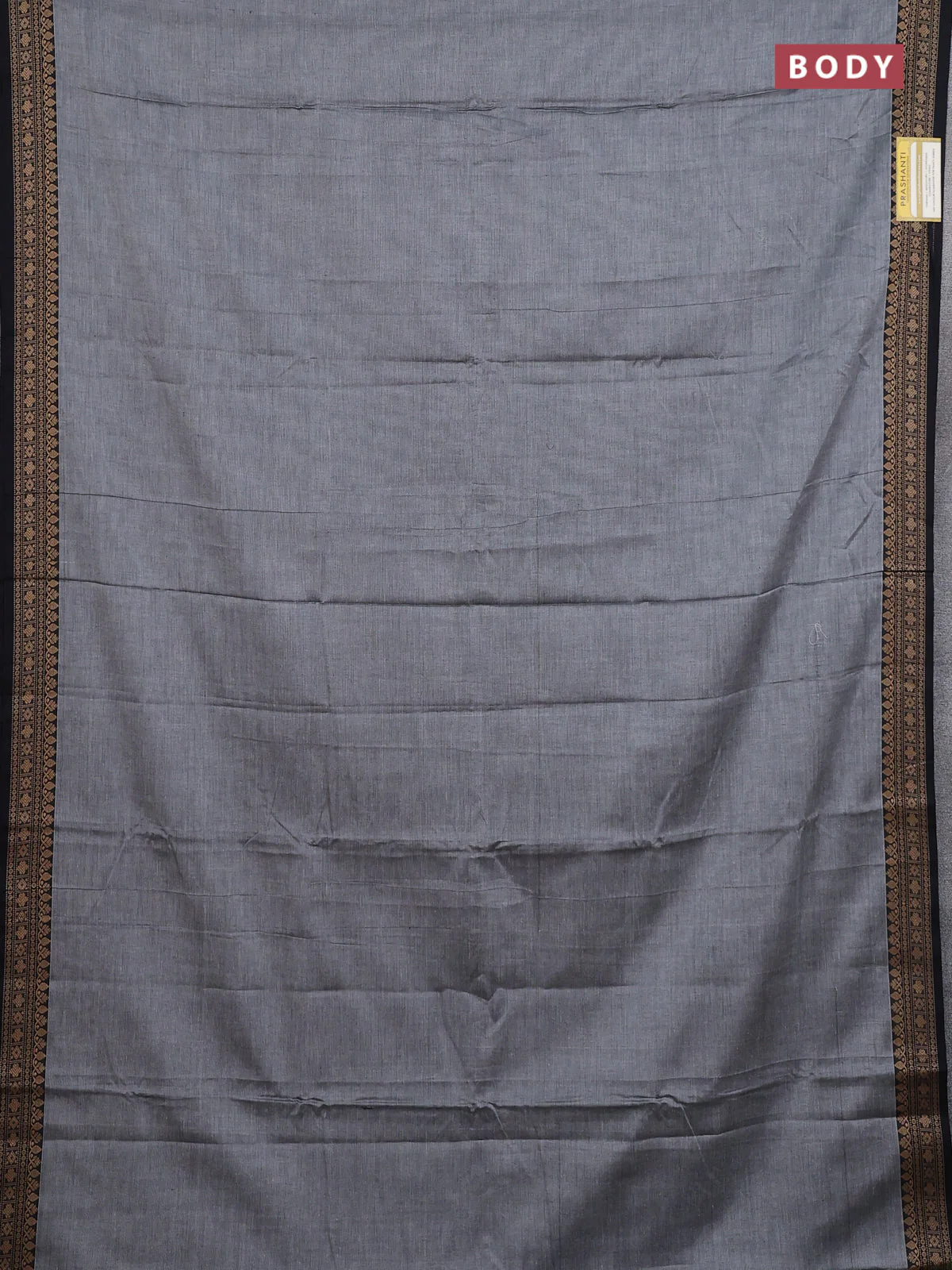 Narayanpet cotton saree grey and black with plain body and thread woven border - Image 2