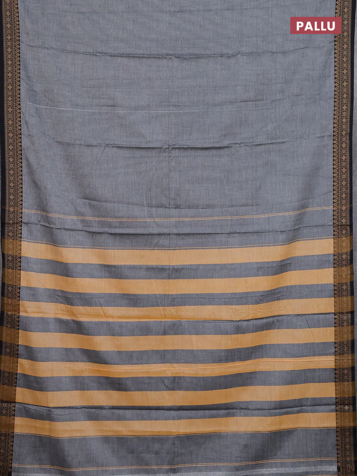Narayanpet cotton saree grey and black with plain body and thread woven border - Image 3