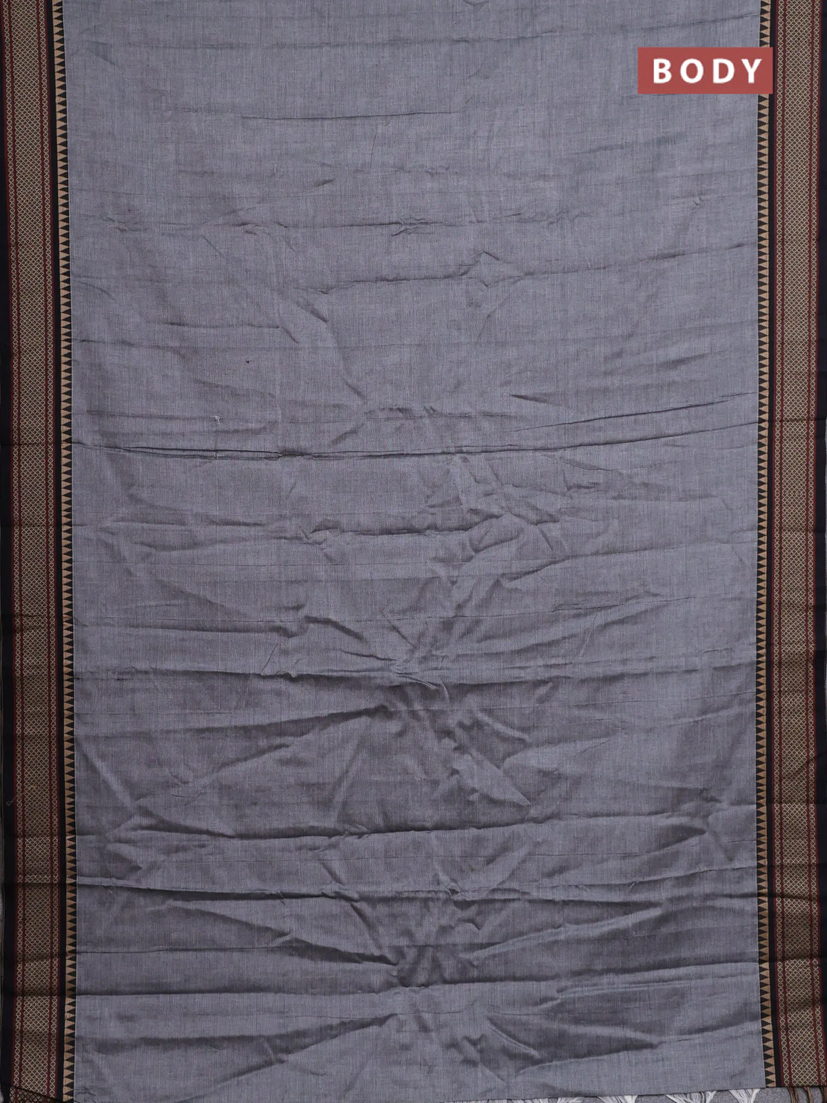 Narayanpet cotton saree grey and black with plain body and thread woven border - Image 2
