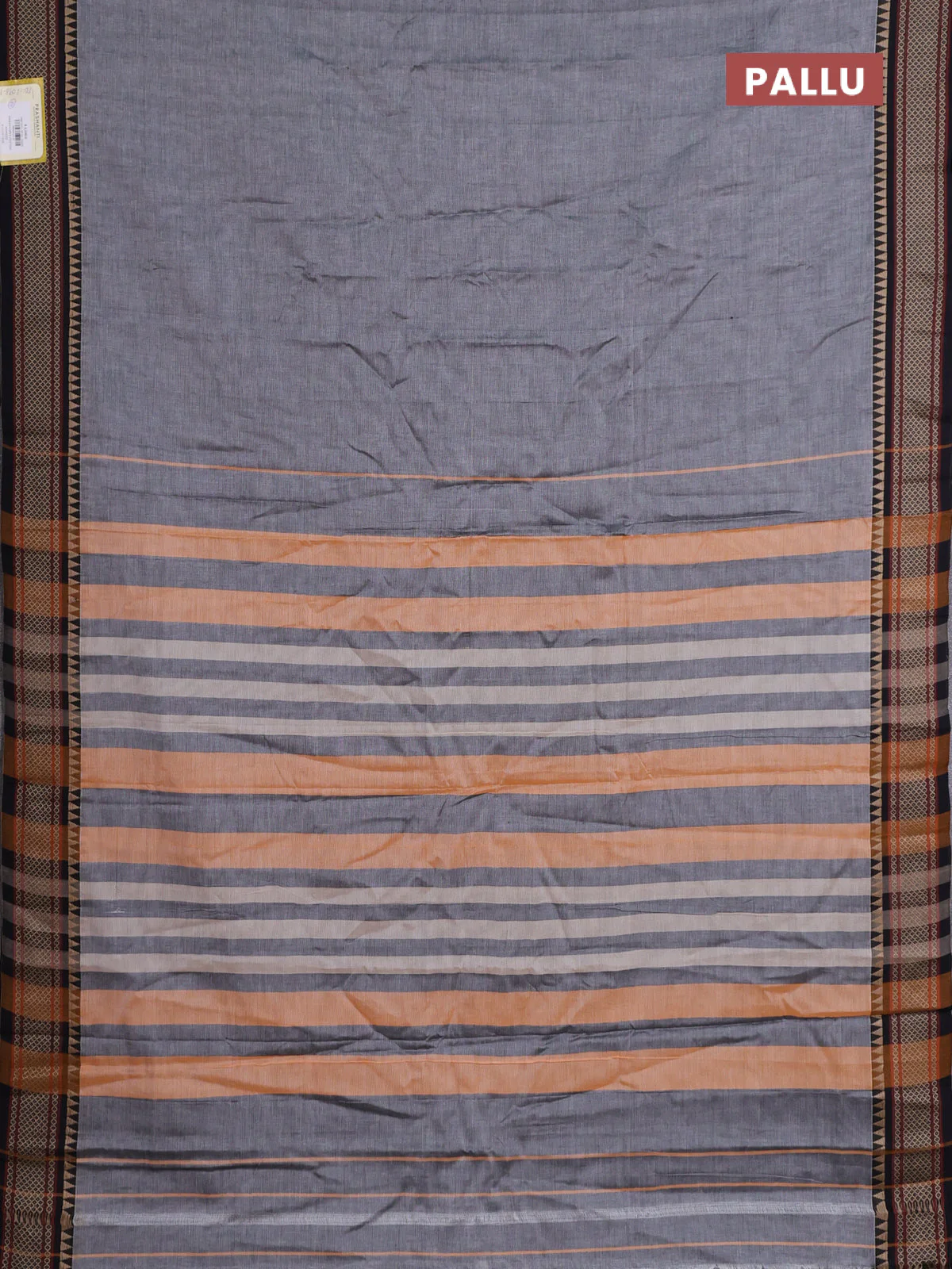 Narayanpet cotton saree grey and black with plain body and thread woven border - Image 3