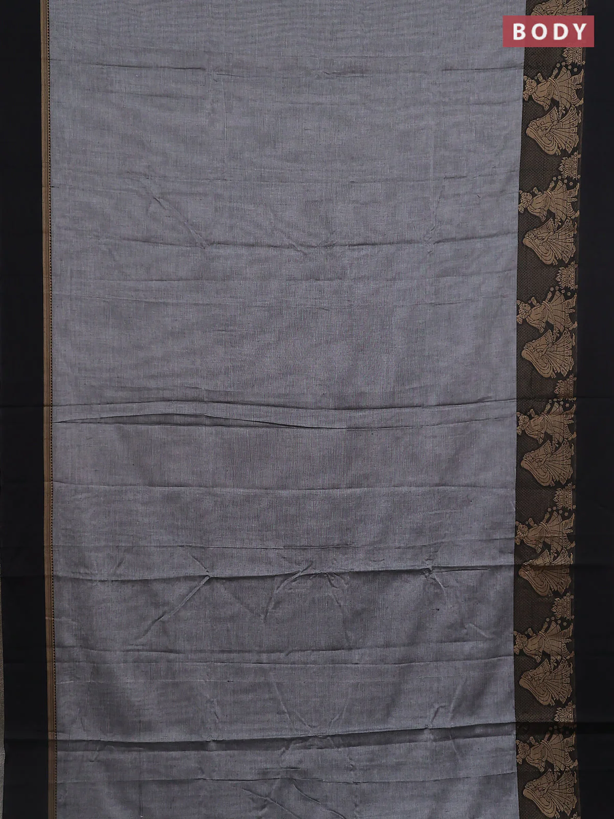 Narayanpet cotton saree grey and black with plain body and thread woven simple border - Image 2