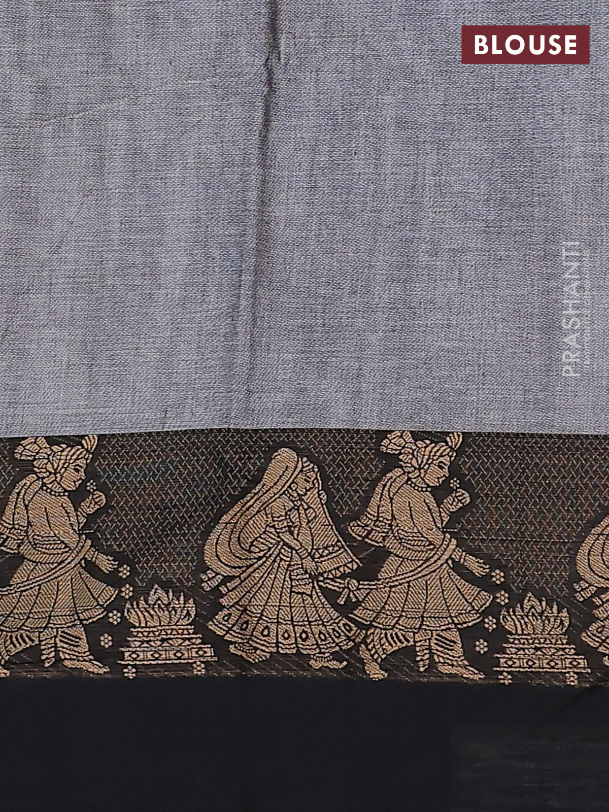 Narayanpet cotton saree grey and black with plain body and thread woven simple border - Image 4
