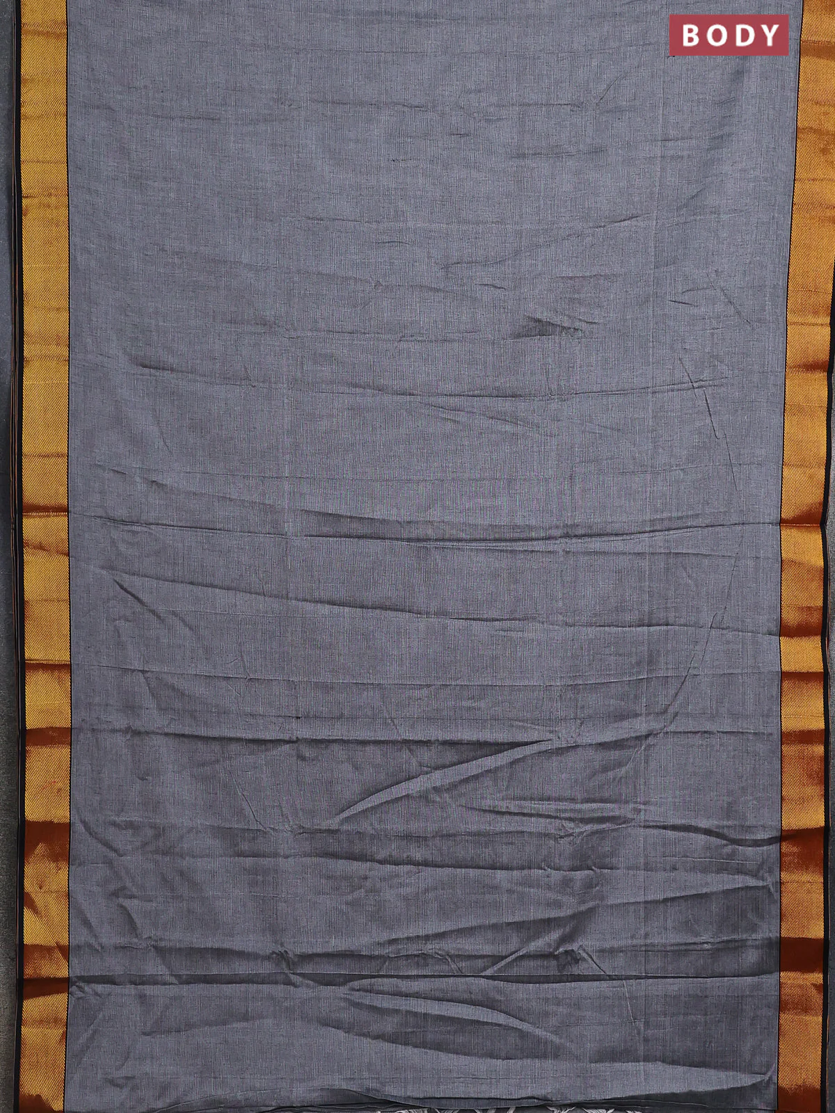 Narayanpet cotton saree grey and black with plain body and zari woven border - Image 2