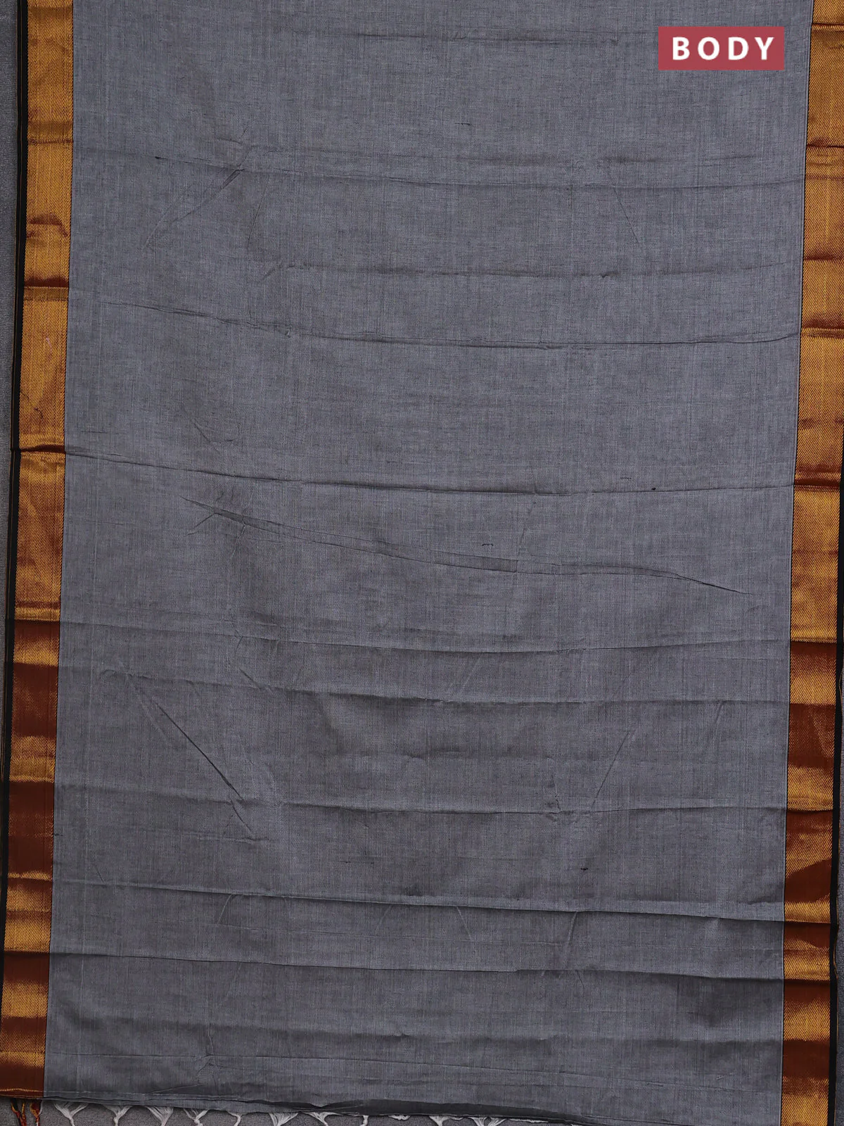 Narayanpet cotton saree grey and black with plain body and zari woven border - Image 2