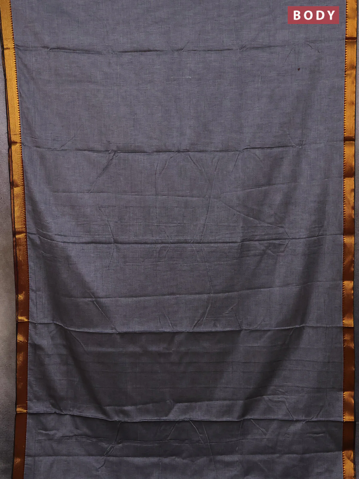 Narayanpet cotton saree grey and black with plain body with zari woven border - Image 2