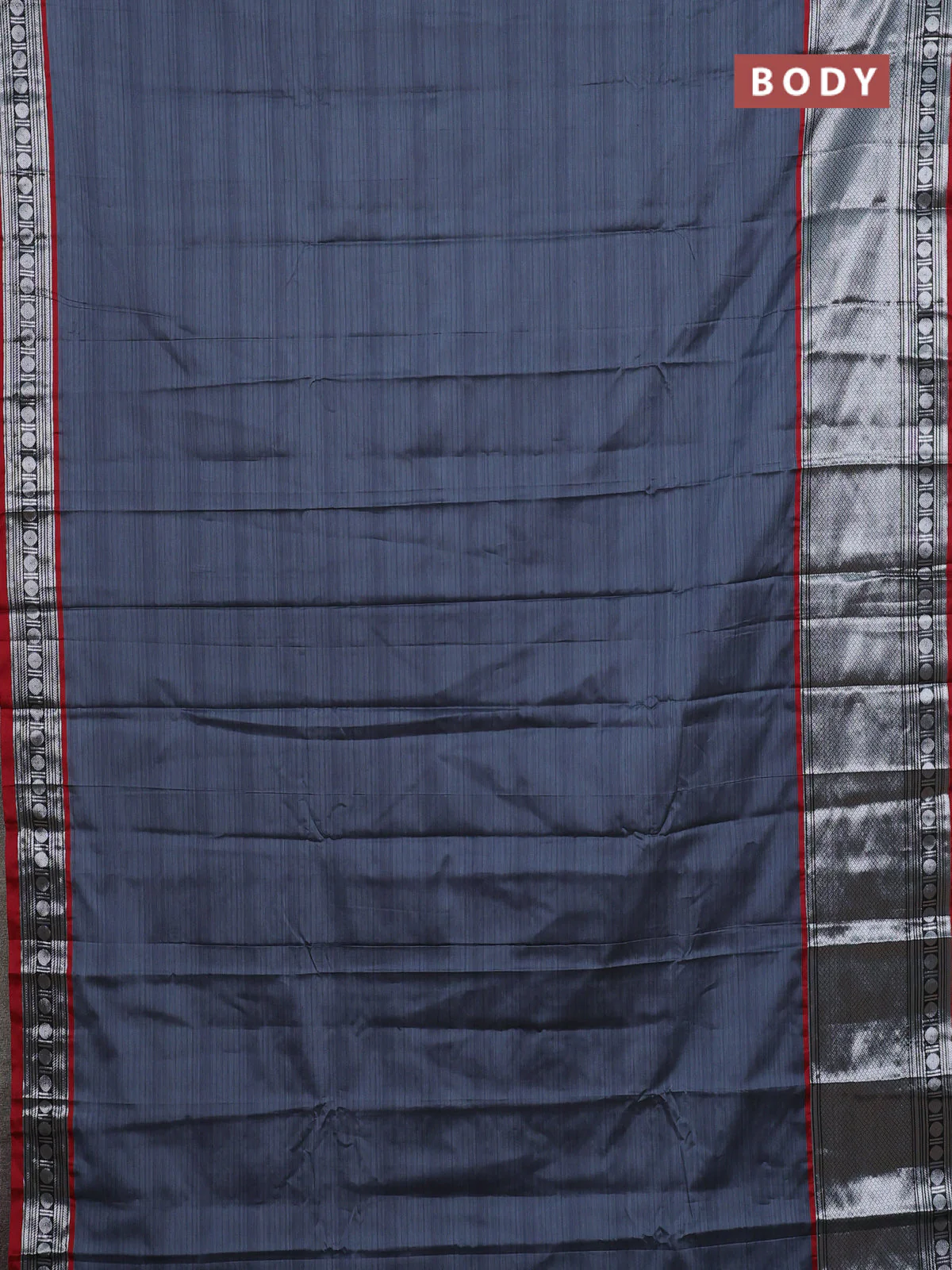 Narayanpet cotton saree grey and maroon with plain body and long zari woven border - Image 2