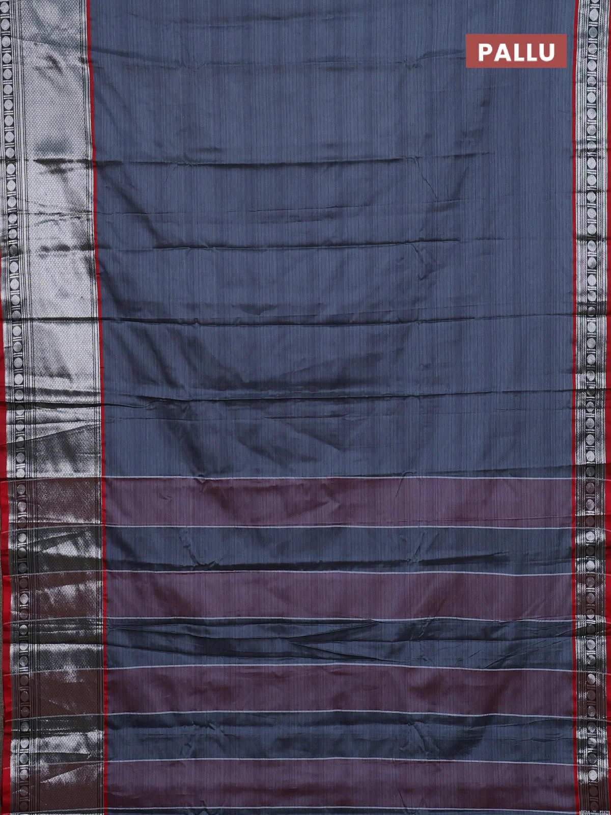 Narayanpet cotton saree grey and maroon with plain body and long zari woven border - Image 3