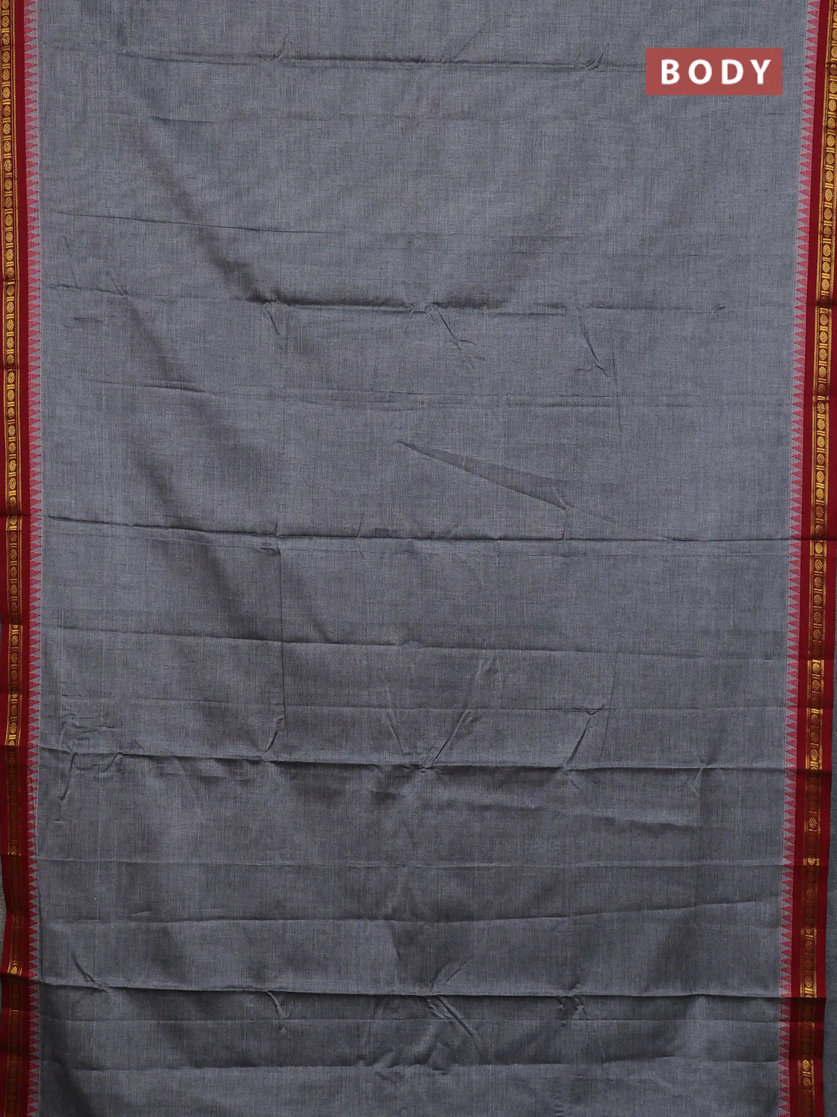Narayanpet cotton saree grey and maroon with plain body and temple thread woven butta border - Image 2