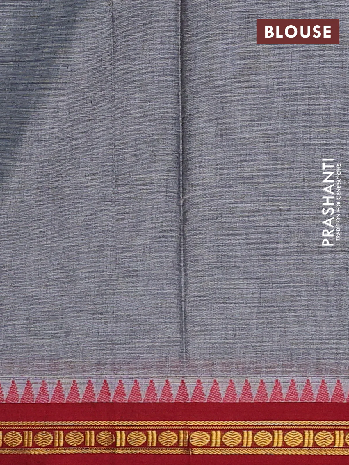 Narayanpet cotton saree grey and maroon with plain body and temple thread woven butta border - Image 4