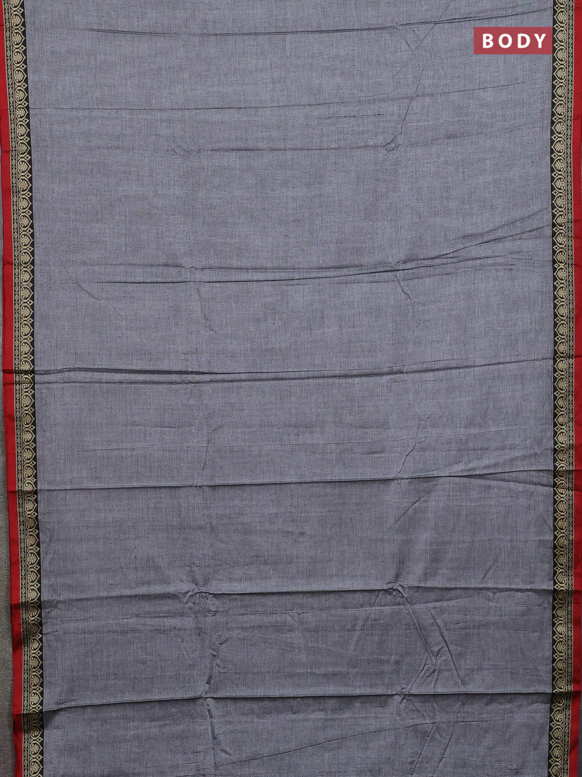 Narayanpet cotton saree grey and maroon with plain body and thread woven border - Image 2