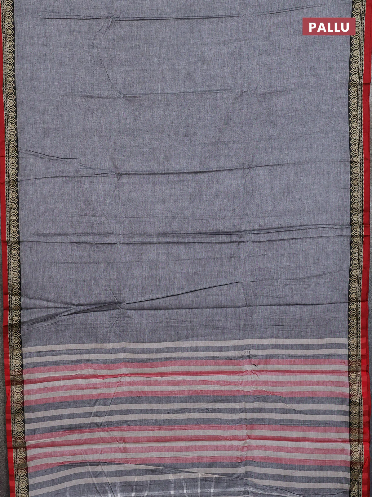 Narayanpet cotton saree grey and maroon with plain body and thread woven border - Image 3