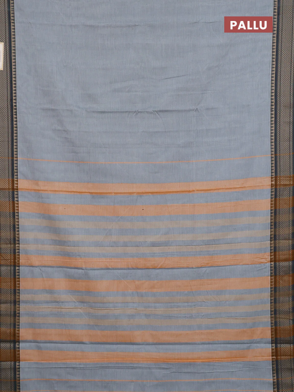 Narayanpet cotton saree grey with plain body and thread woven border - Image 3