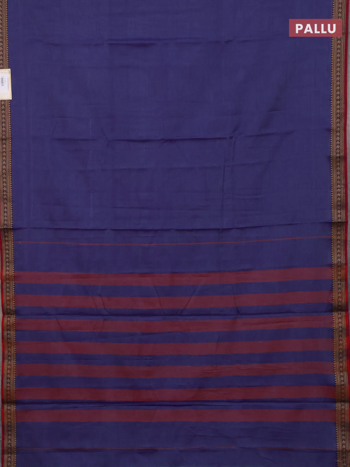 Narayanpet cotton saree greyish blue and pink with plain body and thread woven border - Image 3