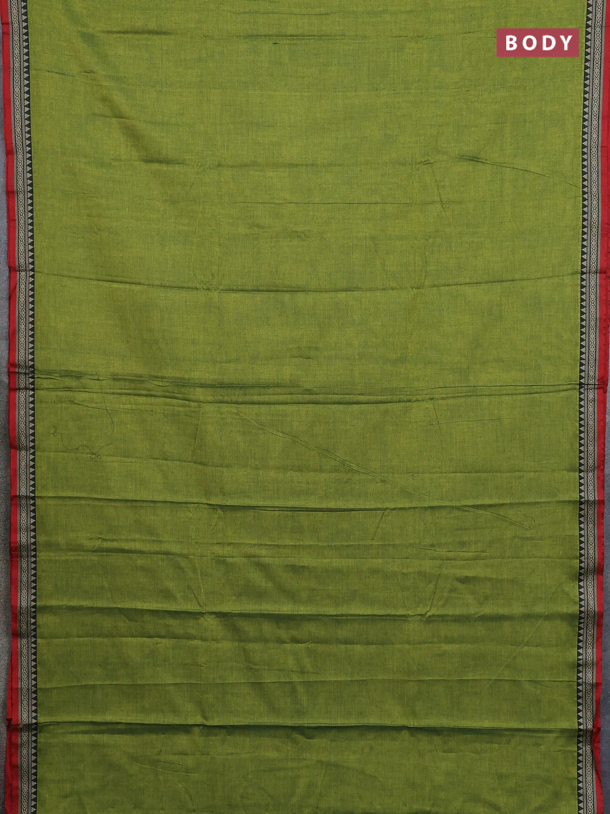 Narayanpet cotton saree light green and maroon with plain body and thread woven border - Image 2