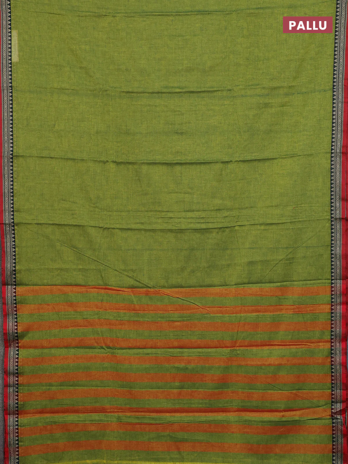 Narayanpet cotton saree light green and maroon with plain body and thread woven border - Image 3