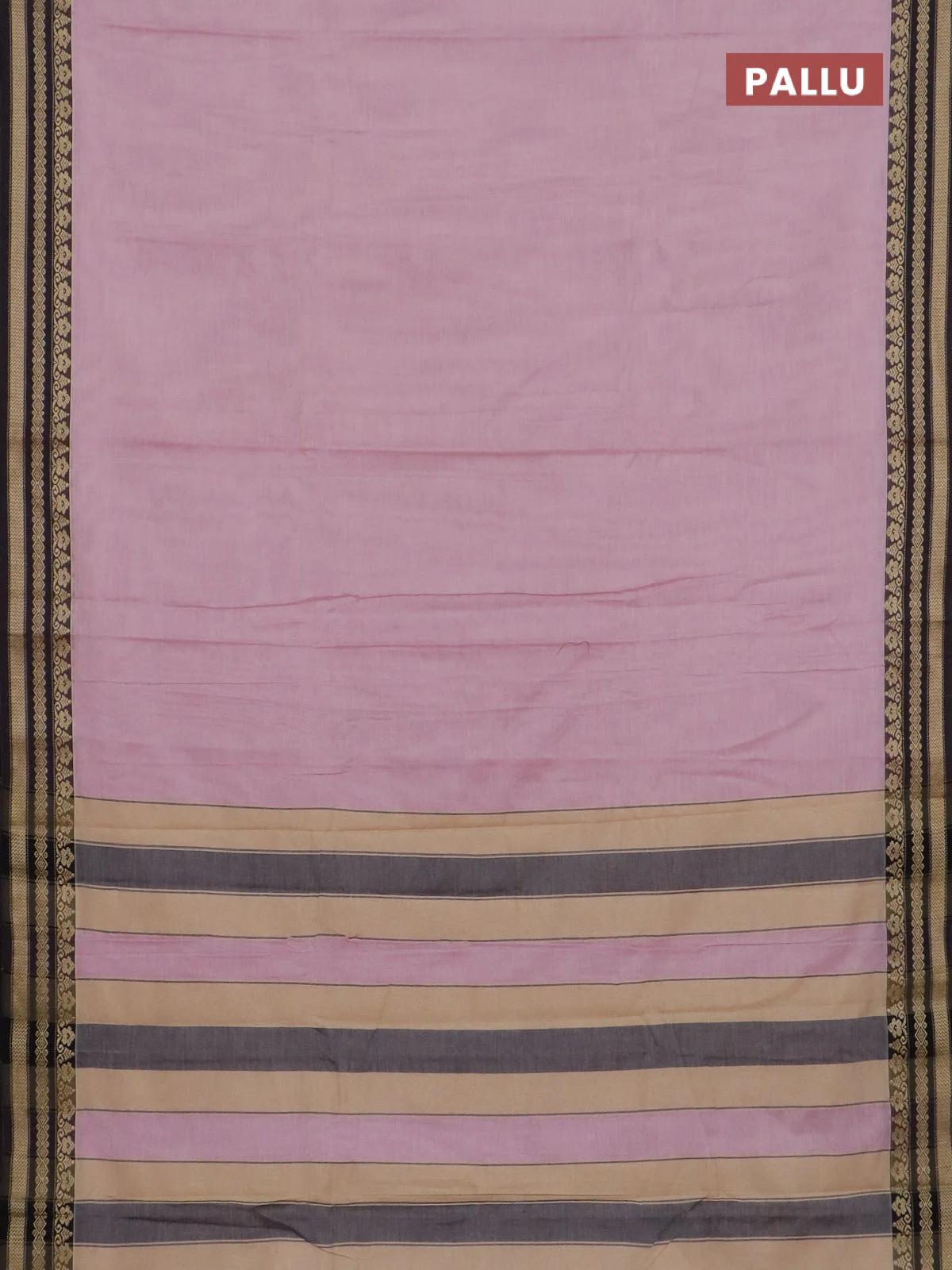 Narayanpet cotton saree light pink and brown with plain body and thread woven border - Image 3