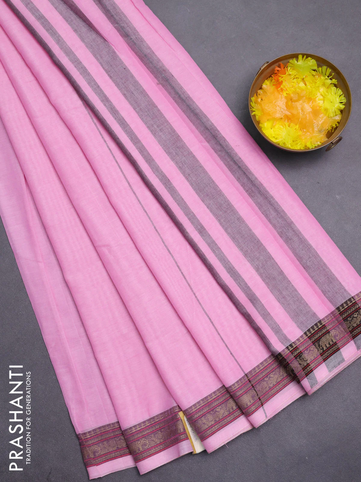 Narayanpet cotton saree light pink with plain body and thread woven border