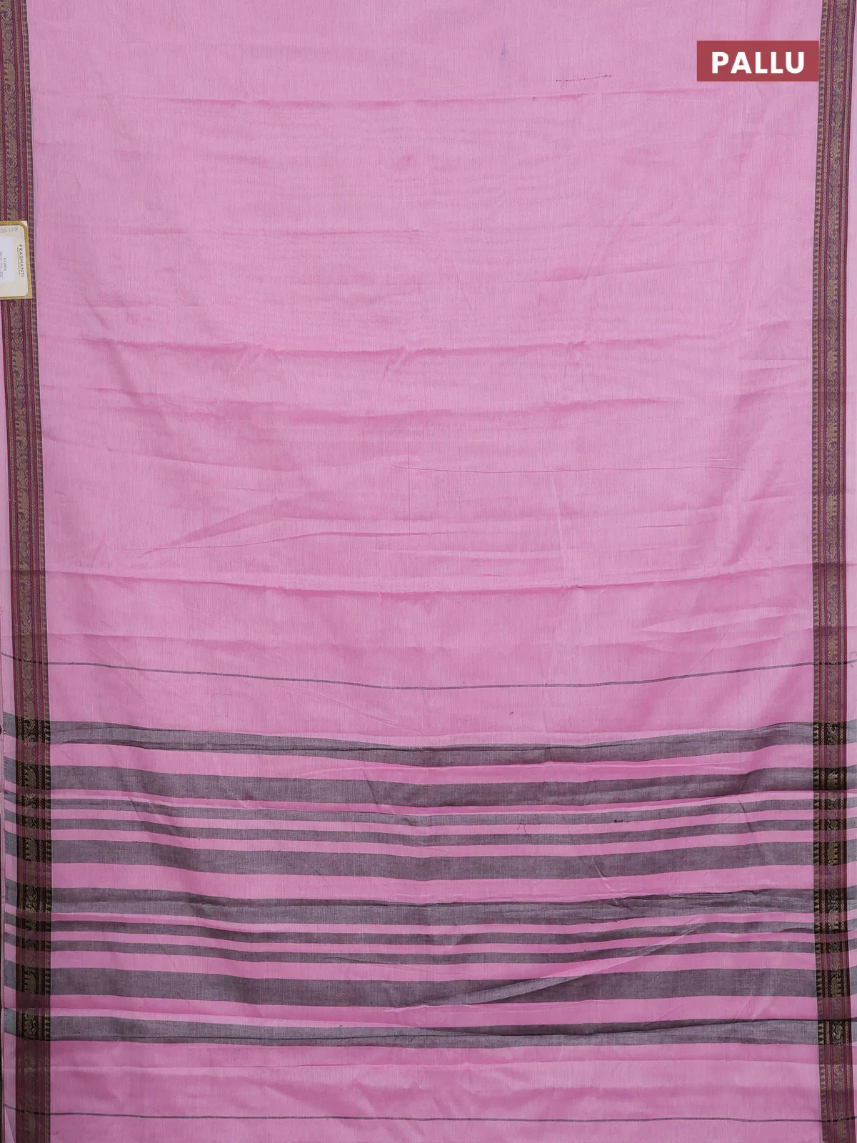 Narayanpet cotton saree light pink with plain body and thread woven border - Image 3