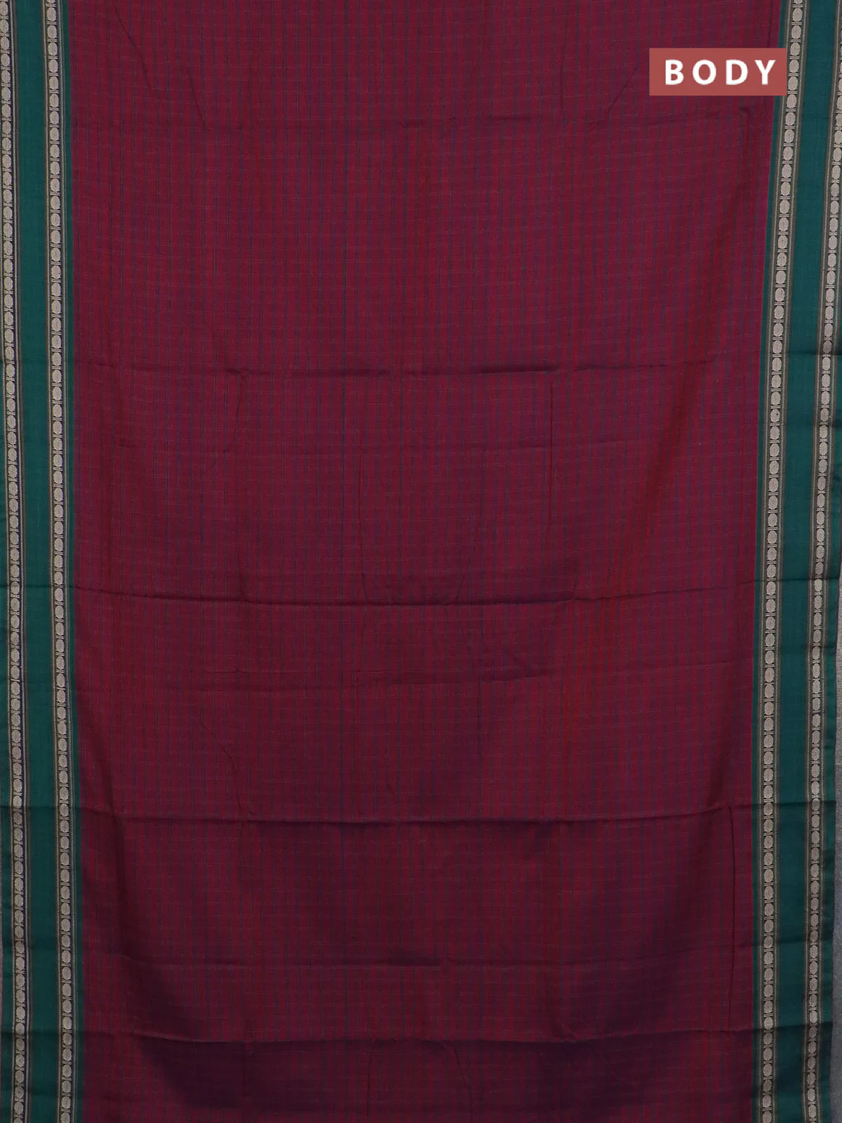 Narayanpet cotton saree magenta pink and green with allover checked pattern and rettapet thread woven border - Image 2