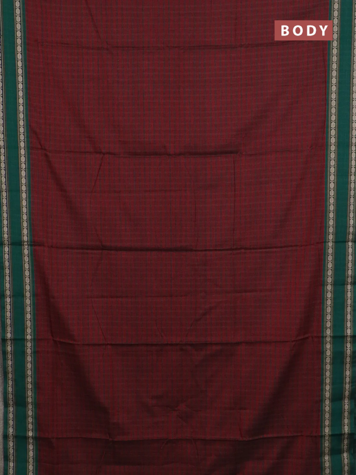 Narayanpet cotton saree maroon and green with allover checked pattern and rettapet thread woven border - Image 2