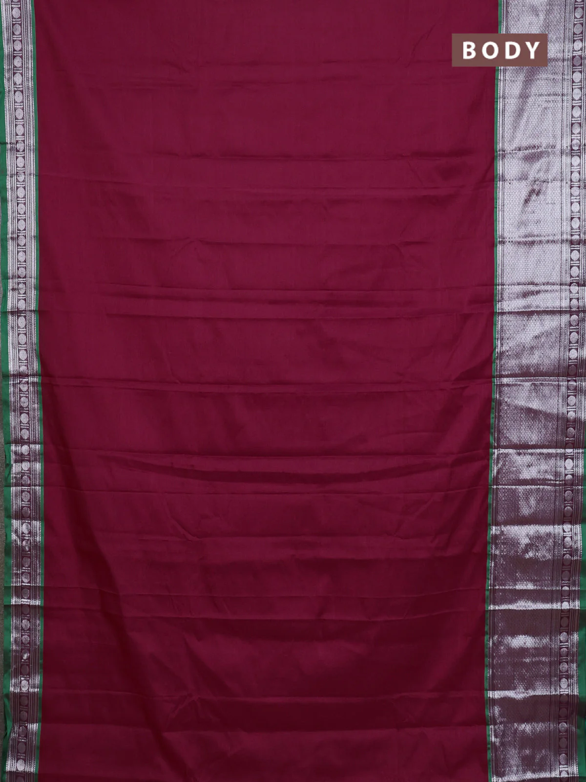 Narayanpet cotton saree maroon and green with plain body and long zari woven border - Image 2